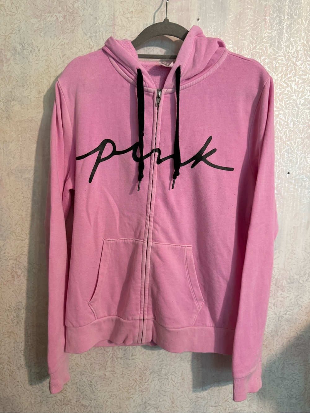 Victoria Secret Pink Campus Full Zip Hoodie, Drawstring, 2 Front Pockets, Sz Med